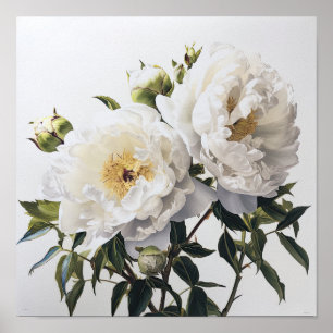 Witte Pioen Bloemen Kunstprint Poster