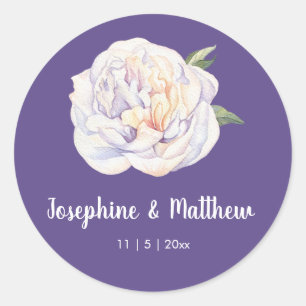 Witte Pioen Bloemen Violet Paarse Bruiloft Sticker