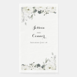 Witte Pioen Bloemen Zilveren Salie Groen Bruiloft Servet