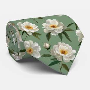 Witte Pioen Bloemmotief Stropdas