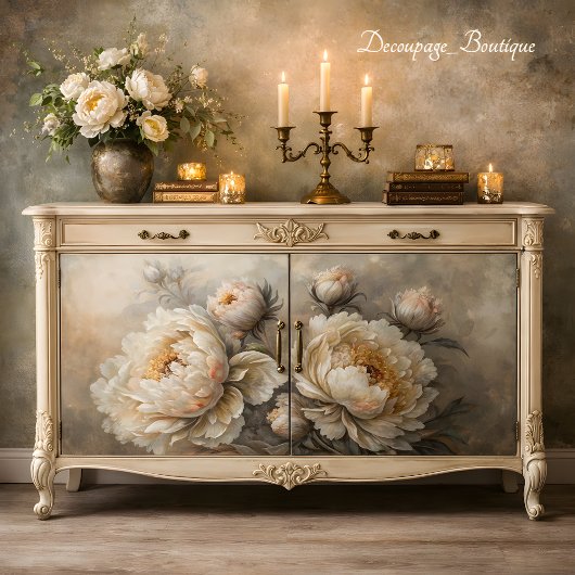 Witte Pioen Bloesem Découpage Tissuepapier