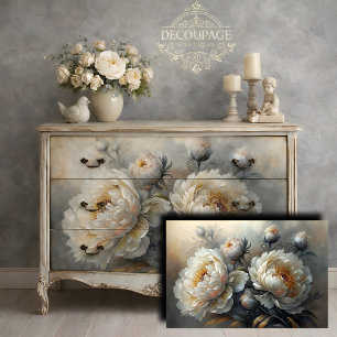 Witte Pioen Bloesem Decoupage Tissuepapier