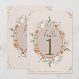 Witte Pioen & Blush Roos Bloemige Tafel Nummers Kaart
