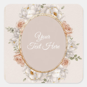 Witte Pioen & Blush Roze Bloemachtige Trouw Vierkante Sticker