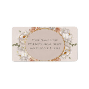 Witte Pioen & Blush Roze Bloemen Bruiloft Etiket