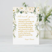 Witte Pioen Epiphany Bruiloft Diner Bord Bedankkaart (Staand voorkant)