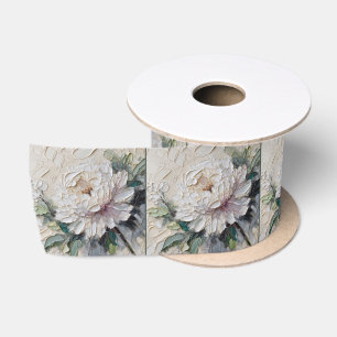 Witte Pioen Impasto Kunst Lint