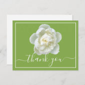 Witte Pioen Limegroene Achtergrond Bedankt Briefkaart (Voorkant / Achterkant)