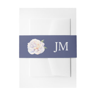 Witte Pioen Monogram Bloemen Blauwe Bruiloft Uitnodigingen Wikkel