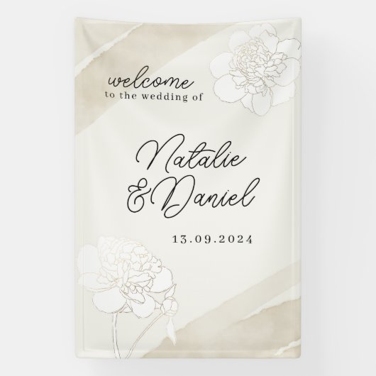 Witte Pioen Rozen Bruiloft Bord Spandoek (Verticaal)