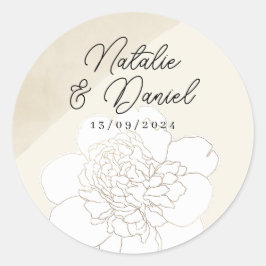 Witte pioenen bloesems bruiloft ronde sticker