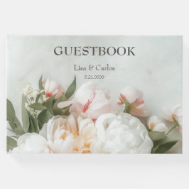 Witte pioenen boeket met kant gastenboek
