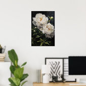 Witte Pioenrozen Bloemen Art Print Poster (Thuiskantoor)
