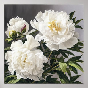 Witte Pioenrozen Bloemen Art Print Poster