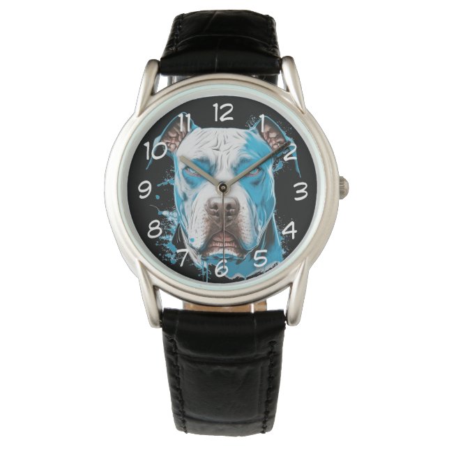 Witte Pitbull met Blauwe Ogen Horloge (Voorkant)