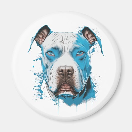 Witte Pitbull met Blauwe Ogen Magneet (Voorkant)