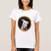 Witte pitbull met rode kussen over zijn gezicht. t-shirt (Voorkant)
