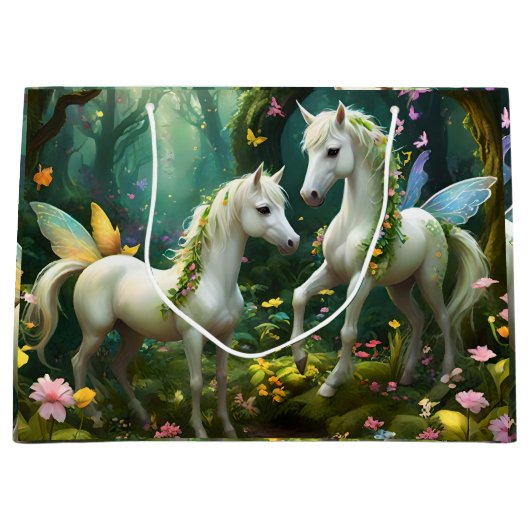 Witte Pixie Fantasy Paarden in Magische Tuin, Groot Cadeauzakje (Voorkant)