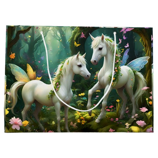 Witte Pixie Fantasy Paarden in Magische Tuin, Groot Cadeauzakje (Achterkant)