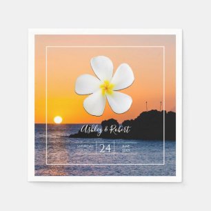 Witte Plumeria Bloem met Gouden Zonsondergang, Servet