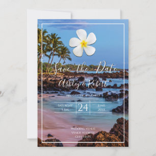 Witte Plumeria Bloem, Tropisch Strand, Datum Bewar Kaart