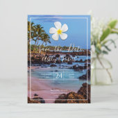 Witte Plumeria Bloem, Tropisch Strand, Datum Bewar Kaart (Staand voorkant)
