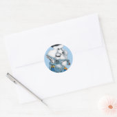 Witte Poedel Biker Chick Art Print Ronde Sticker (Envelop)