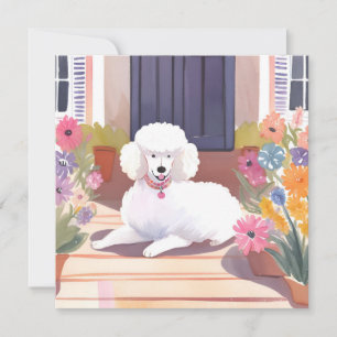 Witte poedel Hond huisdier aquarel bloemen kaart