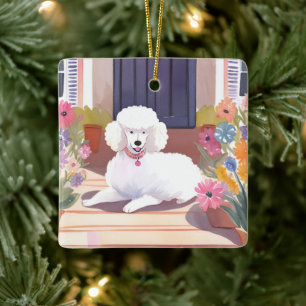 Witte poedel Hond huisdier aquarel bloemen Keramisch Ornament