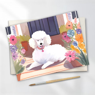 witte poedel   Hond Huisdier Waterverf Bloemen Briefkaart