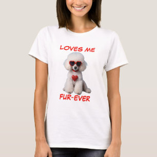 Witte poedel rode hartvormige zonnebril t-shirt