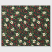 Witte poinsettia en rode Holly bessen Cadeaupapier (Vlak)