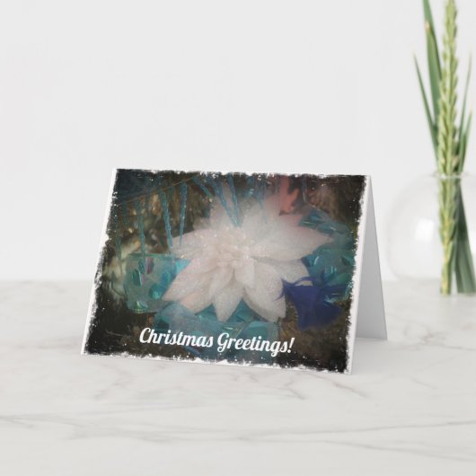 Witte Poinsettia Kerstbloem Ornament Vakantie Kaart (Voorkant)