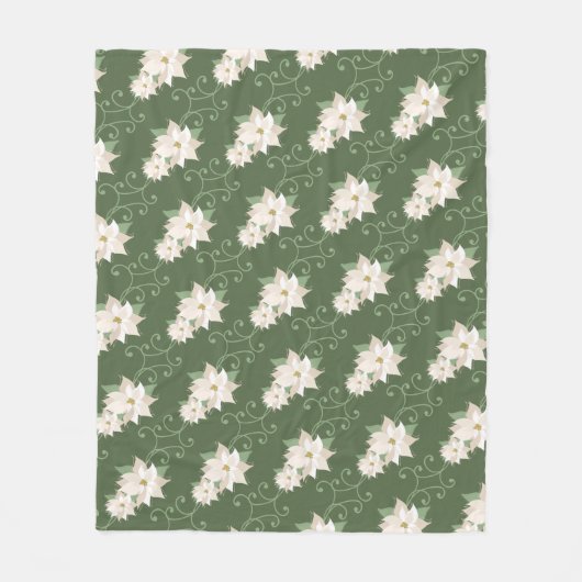 Witte Poinsettia Patroon Wervelt Groene Kerstmis Fleece Deken (Voorkant)