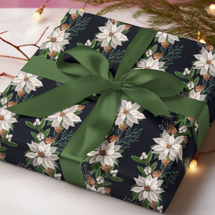 Witte Poinsettia Winter Bloem Kerstpatroon Cadeaupapier