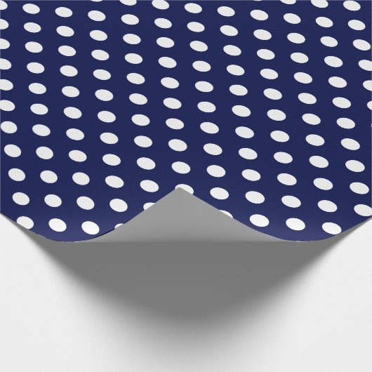 Witte poka Dot op Navy Blue Medium Space Cadeaupapier (Hoek)