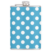 Witte poka Dots op Peacock Blue Background Heupfles (Voorkant)