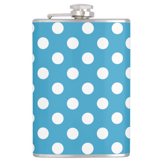 Witte poka Dots op Peacock Blue Background Heupfles (Voorkant)