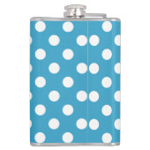 Witte poka Dots op Peacock Blue Background Heupfles (Achterkant)