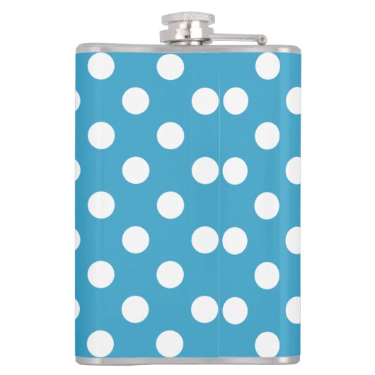 Witte poka Dots op Peacock Blue Background Heupfles (Achterkant)