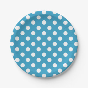 Witte poka Dots op Peacock Blue Background Papieren Bordje