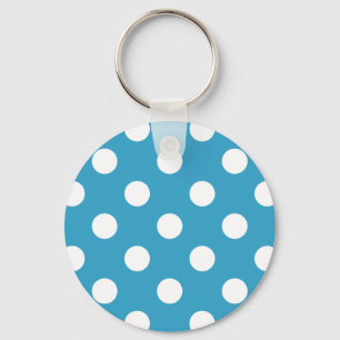 Witte poka Dots op Peacock Blue Background Sleutelhanger
