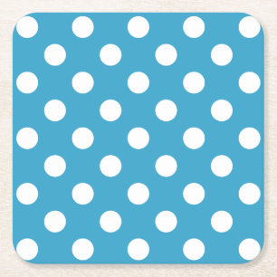 Witte poka Dots op Peacock Blue Background Vierkante Kartonnen Onderzetter