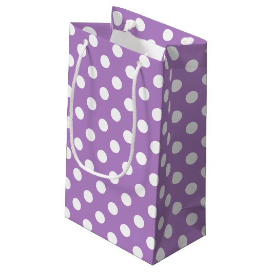 Witte poka Dots op Thistle Paars Klein Cadeauzakje (Achterkant Gekanteld)