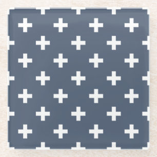 Witte polakkruisen op blauw-grijs glazen onderzetter