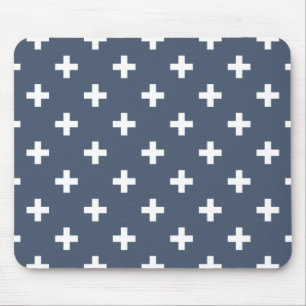 Witte polakkruisen op blauw-grijs muismat