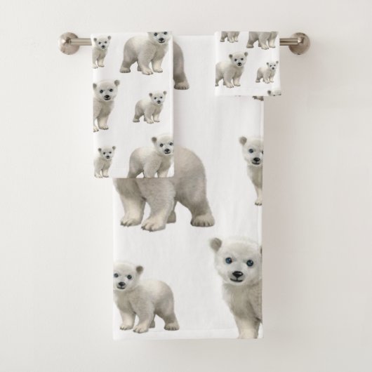 Witte Polar Beer badkamer handdoek sets (Insitu)