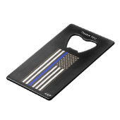 *~* Witte politie en zwarte dun blauwe lijnvlag Kredietkaart Flessenopener (Voorkant Gekanteld)