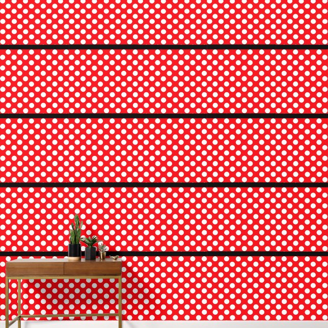 Witte Polka Dot Rood Zwart Peel en Stick Wallpaper Behang (Hal)
