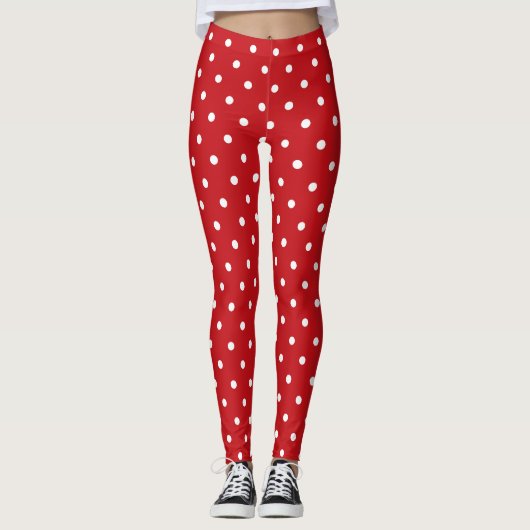 Witte Polka Dots op Feestelijke Rood | Klassiek pa Leggings (Voorkant)